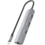 Aisens Dock USB-C a Ethernet Gigabit + Hub 1xUSB-C y 2xUSB-A, Gris
